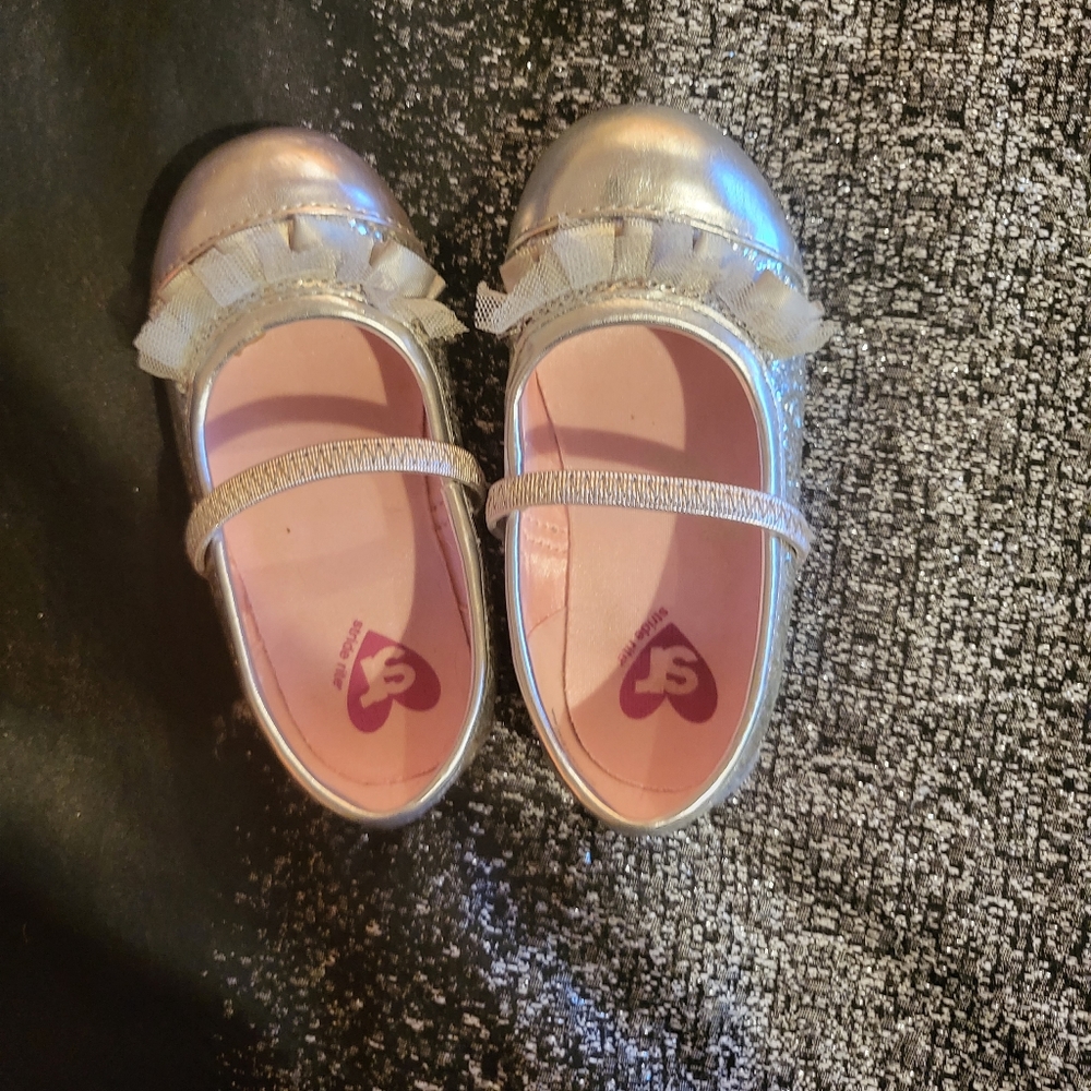 Baby  girl silver sparkle ruffle shoes